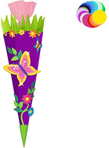 alles-meine.de GmbH Bastelset - Schultüte Farbe & Größe wählbar 70/85 / 100 cm - Schmetterling - Farbe frei wählbar - Bastelschultüte - Zuckertüte zum selber Basteln Bemale..