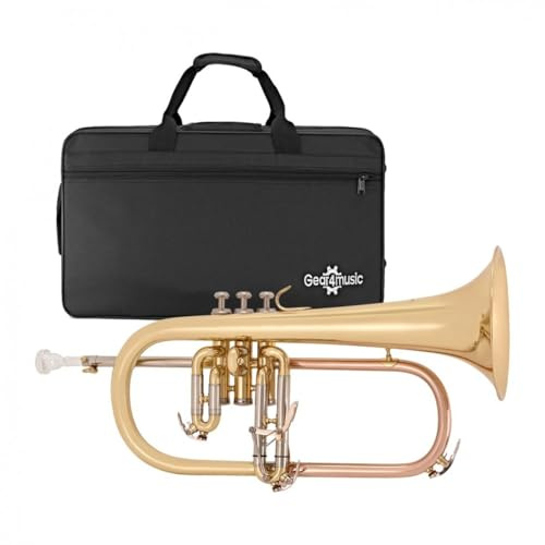 Bb-Flügelhorn mit Mundstück und Tragekoffer von Gear4music | Weites Bohrungsdesign für dunklen Ton, 3. Ventil und stimmbares Mundrohr für professionelle Intonation