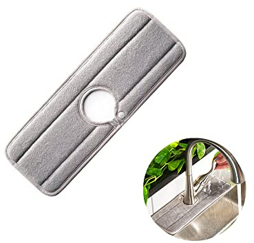 Ygapuzi Microfiber Faucet Absorbent Mat,Kitchen Faucet Sink Mat Drip and Splash Catcher with Snap Fastener ,Washable and Reusable,15 Inch x 5.1 Inch (Grey)