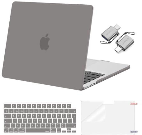 MOSISO Kompatibel mit MacBook Air 13 Zoll Hülle M5 M4 M3 M2 2026-2022 13,6 | Hartschale Hülle für MacBook Air 13,6 Zoll A3449 A3240 A3113 A2681&Tastaturabdeckung&Displayschutz&Typ-C, Grau