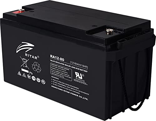 revolt Wartungsfreie Blei-Batterie, 12 V, 80 Ah, M6-Anschluss, für PV-Anlagen