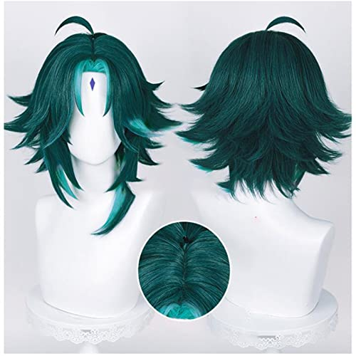 Anime Cosplay Kostüm Perücke Für Genshin Impact Xiao ​Perücke Kappe Enthalte, Grüne Zweifarbige Passende Perücke, Geeignet Für Halloween, Partys, Karneval, Nachtleben, Konzerte,Grün
