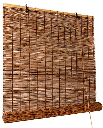 Bambus-Jalousien,Karbonisierung Schilfvorhang Rolladen,Atmungsaktiv Semi-Privatsphäre Dekorativ Verdunkelungsvorhang,für Balkon/Raumteiler/Innen/Außen (Color : Brown, Size : 125x300cm)