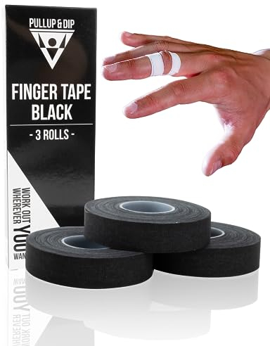 Tape Sportivo con Adesivo extra Forte, 3 Rotoli (totale 30 m) di Nastro, Tepe Dita Delicato Sulla Pelle, Nastro per Allenamento con i Pesi, Pallavolo, Boulder, Basket, Pallamano (Nero)