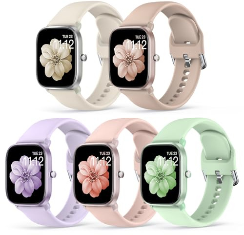 Higgs 5 Piezas Correa 20mm Mujer Hombre, Pulsera, Suave, Silicona Deportiva, Rosa. Compatible con Amazfit GTS/GTS 2(2Mini)/GTS 3/GTS 4 Mini y Bip S/Bip S Lite/Bip U/Bip U Pro,