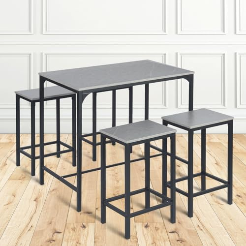 Buybyroom Tavolo da Bar con 4 Sgabelli, Tavolo da Pranzo 100 x 60 x 90 cm, Sgabelli 30 x 40 x 65 cm, Design