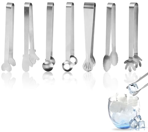 Zuckerzange Klein, 7 Stück Eiswürfelzange Chips Zange 12 cm Edelstahl Gebäckzange Salatzange Eiszange Set für Kaffee Küche Hochzeit Bar Party Picknick (Silber)