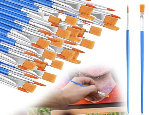 Lhbwhiz set di pennelli piccoli piatti rotondi da 60 pezzi, 40 pennelli piatti larghi e 20 pennelli fini, pennelli in lana di nylon, set di pennelli per dettagli di pennelli per artisti