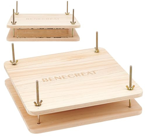BENECREAT Book Press Buchbinderei, Buchpresswerkzeug Aus Holz, Tragbare Buchbindepresse Mit Eisenmutter, Flügelmuttern, Dichtung Für Zuhause, Schule, Buchbinderbedarf Für Das Büro, 30x30 cm