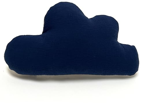 Blausberg Coussin nuage personnalisé, cadeau pour bébé, avec nom et date de naissance pour la naissance, le baptême - Mousseline bleu foncé - Matériaux certifiés Oeko-Tex Standard 100