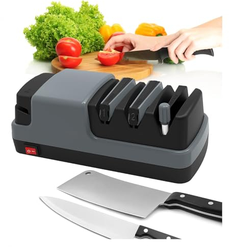 Affila Coltelli Elettrico, 4 in 1 Affilacoltelli Elettrico, Con Abrasivi Diamantati Al 100% E Guide Angolari Di Precisione Arrota Coltelli Professionale,Gray