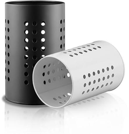 Kyraton Kitchen Utensils Holder Set of 2, Stainless Steels Utensils Caddy, Utensil Organizer for Spatula, Kitchen Decor, Black And White