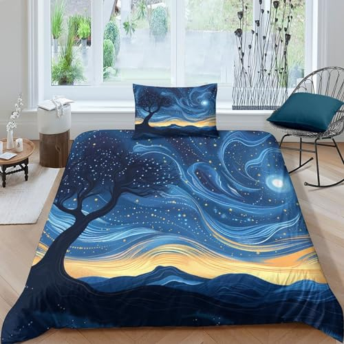 KWFYBEHZ Galaxie Kinder Bettwäsche Weltraum 3D Print Betten Set Microfaser Bettbezug Mit Kissenbezug 3 Teilig,für Erwachsene Kinder Teenager Single（135x200cm）