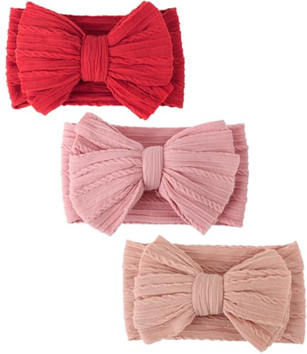 DRESHOW 3 Paket Nylonpannband för Nyfödda Babyflickor och Småbarn Hårband och Rosetter Hårtillbehör