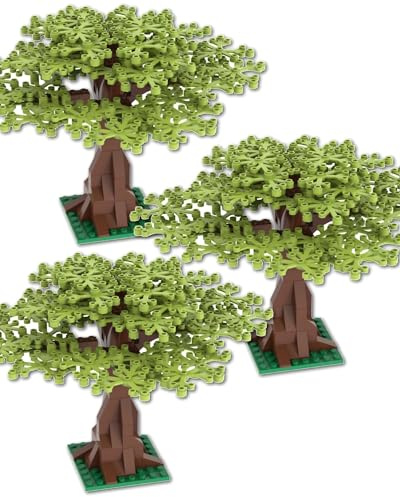 LONESTAR Bricks Klemmbausteine Set, 3X Laubbäume hellgrün, City Zubehör für Bauwelten, 300 Teile, kompatibel, naturgetreu, DIY Deko-Set, ABS Kunststoff