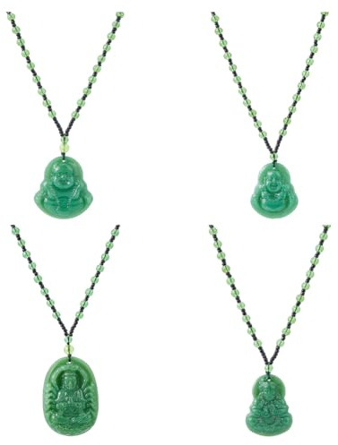 Hobbspring 4 Stile Halsketten Mit Anhänger Lachender Buddha Guan Yin Halskette Grüne Talisman Amulett Schutzhalskette Feng Shui Perlenkette Glashalskette Booda Halskette Glückskette Für Männer