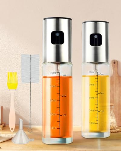 MRUN BONE 2er ÖLsprüher, Öl Sprühflasche für Speiseöl, Ölspray zum kochen, 100ml Öl sprayflasche für Heißluftfritteuse, Olivenöl Flasche für Salat, Grillen, Backen