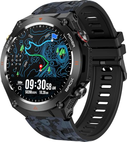 findtime Smartwatch Herren Damen GPS Laufuhr Herren Militär Uhr mit Kompass Barometer Fitnessuhr Telefonfunktion Schlaftracker Fitness Tracker Schrittzähler Uhr Outdoor Sportuhr Pulsuhr Blutdruck