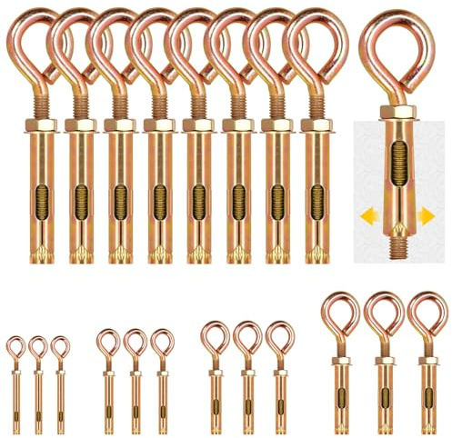 Glarks 8pcs M12 Concrete Eye Bolts, Carbon Steel Expansion Screws Closed Hook Bolts, Colored Zinc Plated Expansion Eye Bolt Screw Anchor for Wall Masonry Concrete Expansion Heavy Duty Bolts