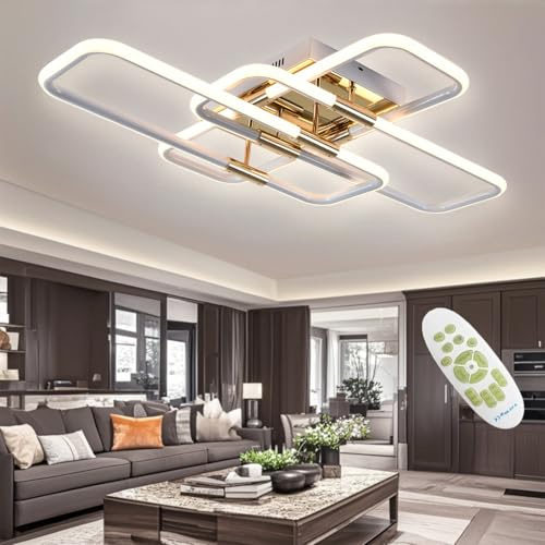 SXLXQM LED Deckenleuchte 86W, 140cm Deckenlampe Wohnzimmer mit Fernbedienung Dimmbar 3000K-6000K, Moderne Weiß Geometrisch Einfachheit Wohnzimmerlampe für Schlafzimmer Esszimmer Büro