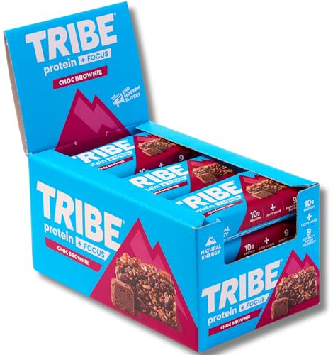 TRIBE Protein + Focus Flapjack Bars - Choc Brownie (12 x 60g) | Vegan Protein Bar | Lion's Mane, Ginseng + 9 Nutrients For Clarity & Natural Energy | High Fibre, Gluten Free Healthy Snack