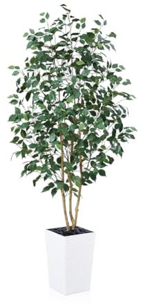 VeriNatural 6ft Artificial Ficus Tree-Tall Faux Tree with Pebbles & Planter UV Resistant Potted Fake Plant with Silk Leaves & Real Wood Trunk-Indoor Outdoor Floor Plant for Home,Living Room,VN129
