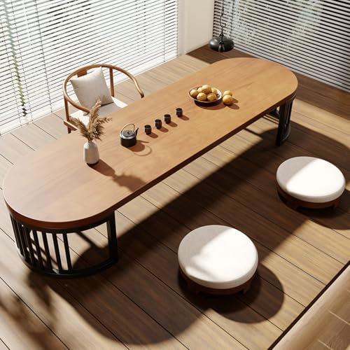 Table Basse Japonaise en Tatami, Table Ronde Bois, de Salon Bois Massif, Basse, au Sol, Noyer