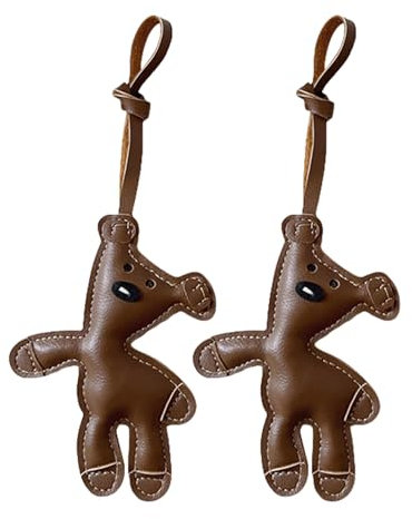 JXAXD 2 Stück Schlüsselanhänger Bär, Leder Tierisch Taschenanhänger, Niedlicher Taschen Anhänger für Taschen, Schlüssel, Kinder und Damen (Braun, 7,5 x 11,5 cm)