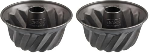 Zenker 7688 Mini moule à kouglof, moule à kougelhopf, moule à gâteau, moule à kouglof alsacien, Acier inoxydable, Noir, 18 x 18 x 11 cm (Lot de 2)