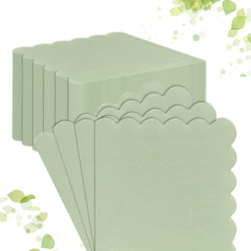 Green Napkins 120 Pcs Paper Napkins Scalloped Serviettes Napkins Sage Green Napkins Cocktail Napkins for Wedding Dinner Birthday Bridal Anniversary Party