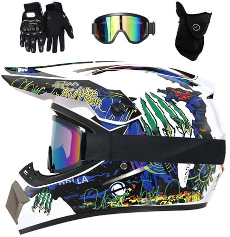 Doppelsport MTB Motocross Helm, mit Brille Handschuhe Maske, Jugend Kinder Integral Offroad ATV Roller Straße Motorrad Helme, Bergab BMX Quad Dirtbike Enduro Helm