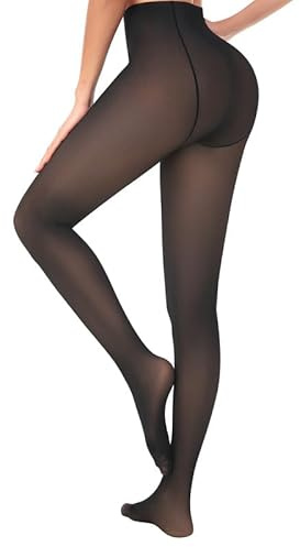 Jiuday Strumpfhosen Damen Winter Thermo Strumpfhose Fleece Gefütterte Winterstrumpfhose Hohe Taille Hintern Heben Ultraweich (220g Fleece Mit Füß-Falsch Transluzent Schwarz,M)