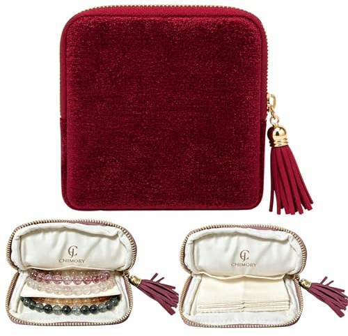 CHIMORY 2025 Reise-Schmuckkoffer – tragbarer Organizer für Ringe, Armbänder und Armreifen mit Quasten-Reißverschluss, elegante Schmuckrolle für Reisen, Kristall-Schmuck-Aufbewahrungstasche, Mini