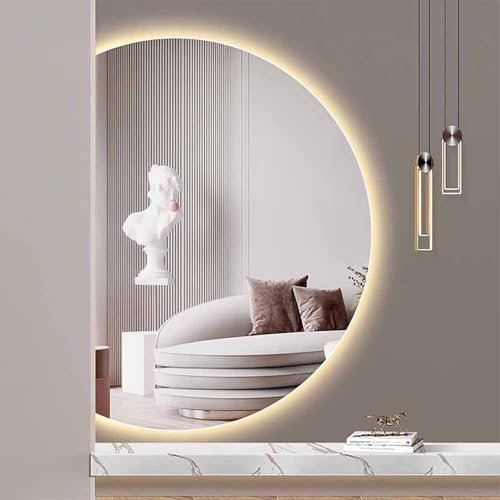 Specchio da bagno LED antiappannamento, 130 cm/51 cm, grande specchio decorativo da parete retroilluminato a mezzaluna per camera da letto, soggiorno, ingresso, luce dimmerabile a 3 colori (cerchio de