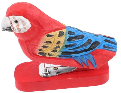 SHOWERORO Wooden Animal Stapler Red Parrot Creative Manual Desktop Stapling Tool Decorative Office School Supplies Gift with Stylish Handcrafted Design