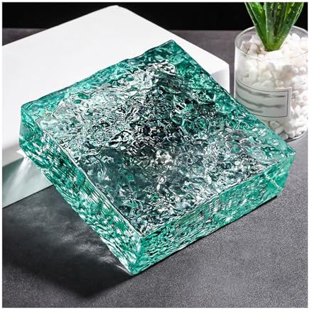 Square Sided Crystal Bricks Ice Crystal Textural Clear Colored Glass Blocks for Bar Hotels Office House Partitions(Light Green)