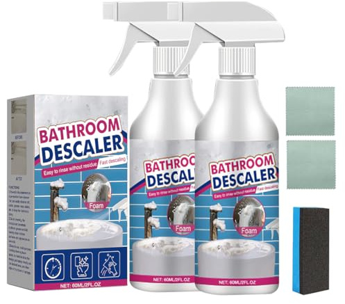 IKOPFLN 2 Stück Multifunktional Duschkabinenreiniger, Kalkentferner Dusche Stark, Badreiniger Extra Stark Putzmittel für Glas Kanalisation Toiletten,Mit Schwamm