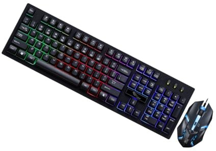 UKCOCO Ensemble Clavier et Souris Gaming Mécaniques Filaires USB pour Gamer, Rétroéclairage LED Noir, Kit Ergonomique Lumineux pour Ordinateur PC Bureau Jeux Vidéo