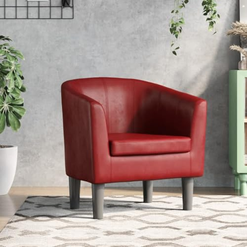 Tonture Fauteuil club en cuir synthétique bordeaux design moderne cadre en bois robuste fauteuil de salon confortable pour salon, chambre à coucher, bureau, fauteuil de lecture, charge maximale 110 kg