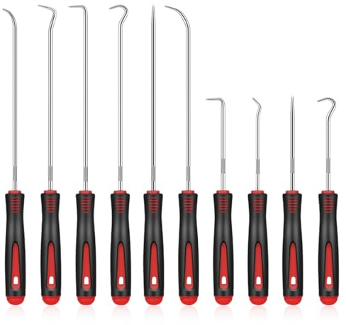 10 Stück Wellendichtring Werkzeug Hook,24 cm und 16.5cm Pick und Haken Set | Rot Wellendichtring Werkzeug,O-Ring Werkzeug,Satz Hakenset,für Öl-Ringe O-Ring Dichtung Auto Schläuchen Demontage Werkzeug