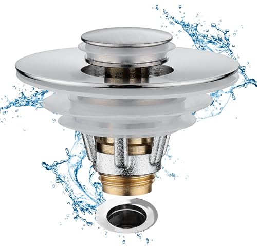 Fransiton Waschbeckenstöpsel (28-45mm),Pop-up Abflussstopfen Stöpsel Waschbecken, Messing Bounce Core Push-Type Drain Plug, Stopper Ersatz für Badezimmer und Toilette (Edelstahl)