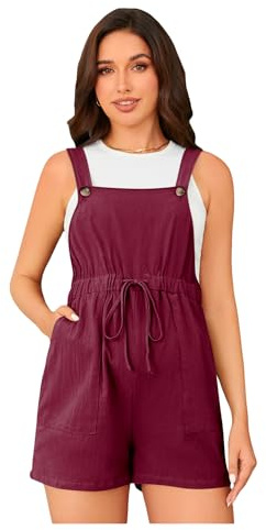 OYOANGLE Women's Maternity Button Sleeveless Drawstring High Waist Short Overall Casual Romper with Pocket Burgundy Medium