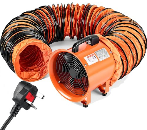 12Industrial Air Blower Fan Ventilator, Dust Fume Extractor Fan with 10m Flexible Duct, Low-Noise High Velocity Ventilation Extraction for Basements, Workshops, Warehouses, and Confined Spaces
