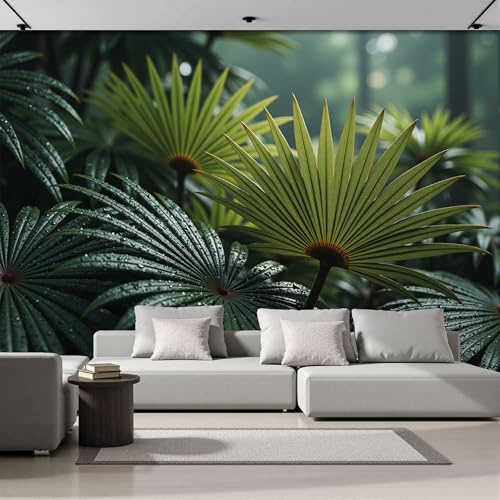 Papel Pintado Panorámico 250An×175Al cm Hojas Palmeras Tropicales Tejido No Tejido Papel Tapiz Fotomurales,Decoración De Pared Naturaleza Bosque Murales Diseno Fotográfico Dormitorio Salón Verde