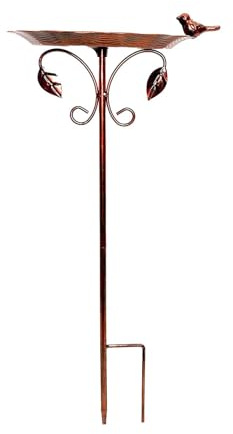 Aymzbd Vogeltränke Eisen Vogelbad Vogeltränke mit Stab Metall Wasserschale Wetterfeste Gartenverzierung für Hinterhof Terrasse Hof Rasen Dekoration Balkon, Bronze