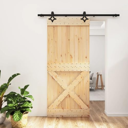 Porta scorrevole in legno lamellare, porta scorrevole con guarnizione, 90 x 210 cm, in legno massello di pino scorrevole, per sistema di porte scorrevoli e guida a pavimento