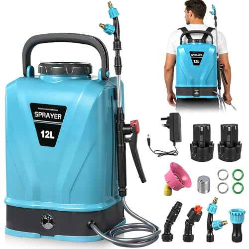 Sararoom Garden Sprayer, 12L Pressure Sprayer, Battery Powered Pump Water Sprayer with 5 Nozzle | Backpack Large Weed Spray Bottle, Rechargeable Electric Spray for Gardening,Plants,Pesticides,Chemica