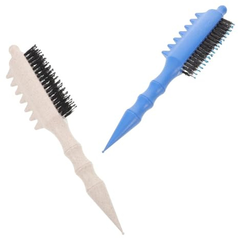 IWOWHERO Lot de 2 Peignes à Cheveux en Poils de Sanglier Bleu et Blanc, Peigne Fin pour Coiffage, Brosse à Racines à Crêper, Outil de Massage Salon pour Boucles Volumineuses et Ondulées,