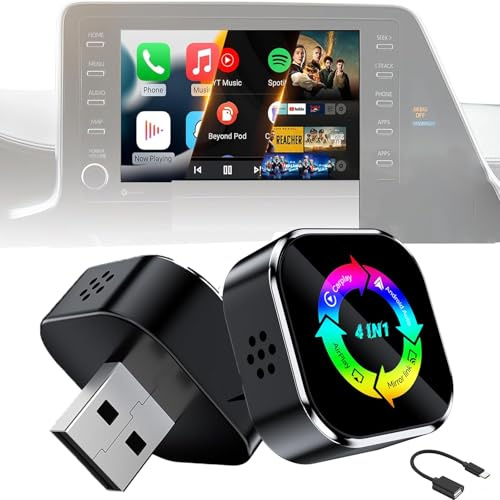 CarPlay Wireless Adapter 4-in-1 KabellosesCarPlay + AirPlay + Android Auto + MirrorLink | Plug-&-Play für iPhone & Android | USB-A & Typ-C Dual-Ports | Stabile Verbindung ohne Verzögerung (Multicolor)