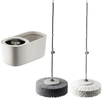Sistema de Cabezales giratorios Dobles, Juego de fregona y Cubo con escurridor automático y Pedal, fregona de Lavado y Secado Manos Libres para una Limpieza rápida de Suelos Duro